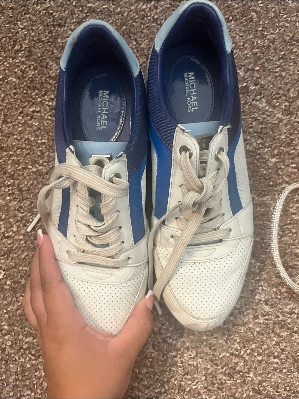 Michael Kors women White and Blue Leather Sneakers